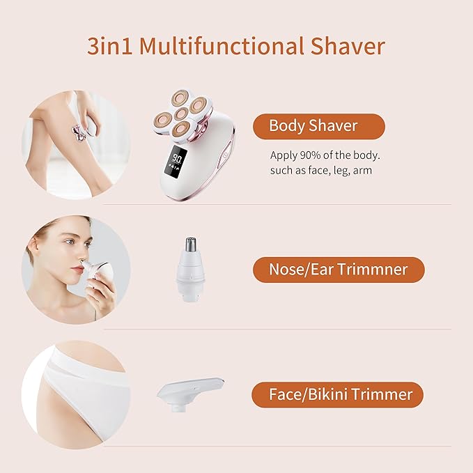 Women's Electric Razors For Women Legs Pubic Facial Hair Removal 2 In 1 Womens Electric Shaver For Women,Bikini Trimmer For Lady,Waterproof-VivaGrace Women