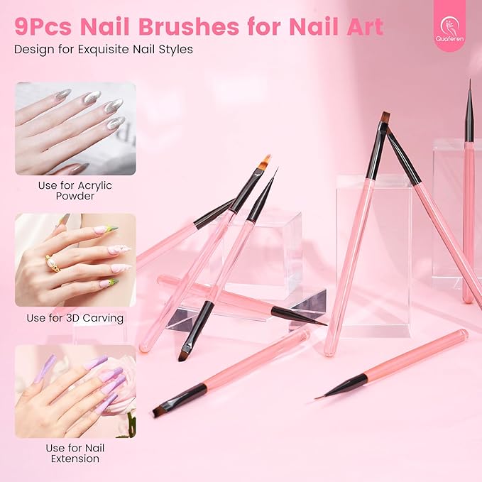 Quaferen Nail Brushes for Nail Art 39PCS Nail Brush Tools Set with Nail Stand Holder 2-in-1 Nail Art Palette Professional Acrylic Nail Brushes Kit for Beginners Home Salon-VivaGrace Women