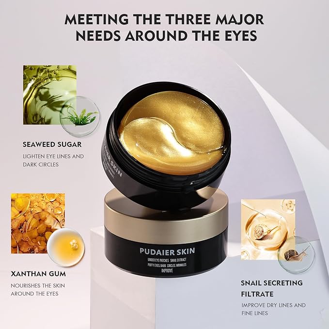 Under Eye Patches for Puffy Eyes, Dark Circles and Wrinkles, 60 Pcs Eye Masks with Rose, Snail and Green Tea Extract to Refresh Your Eye Skin (Snail Extract)-VivaGrace Women