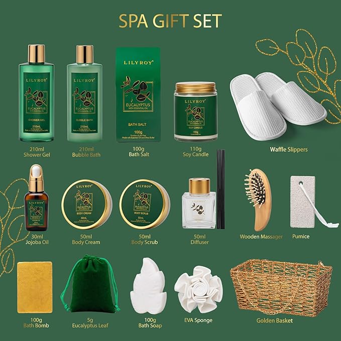 18-Piece Luxury Spa Gift Basket Set for Fathers Day Bath & Body Care Kit for Women & Men Perfect Gift for Christmas Mother's Day Birthday with Shower Gel & More Great for Holidays & Special Occasions-VivaGrace Women