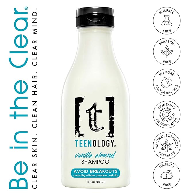 Teenology Shampoo for Teens, For Clear Skin and Healthy Hair, Natural Botanical Extracts, 16 oz. (Vanilla Almond)-VivaGrace Women