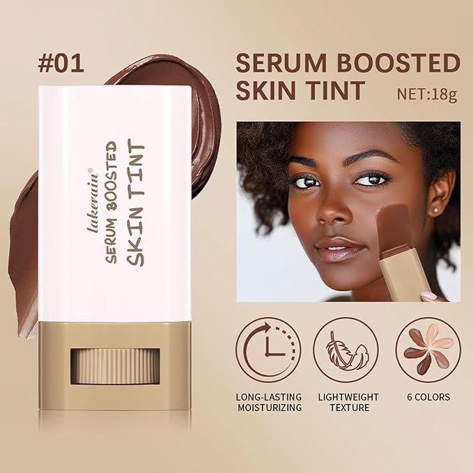 Multi-Use Foundation Stick Beauty Balm Serum Boosted Skin Tint, On-The-Go Tinted Solid Serum, Lightweight and Buildable Creamy Skin Tint Stick Makeup, Natural Finish(01#)-VivaGrace Women