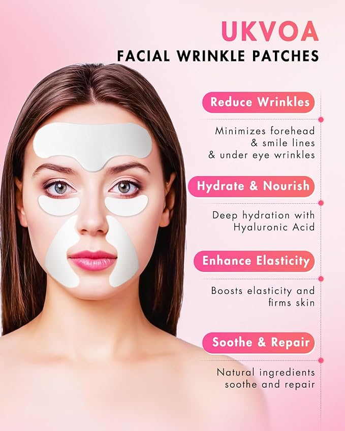Forehead Wrinkle Patches & Smile Line Patches & Under Eye Patches, Overnight Facial Wrinkle Treatment with Hyaluronic Acid, Aloe, Collagen & Vitamin E to Lift Smile Lines for Women 60pcs-VivaGrace Women
