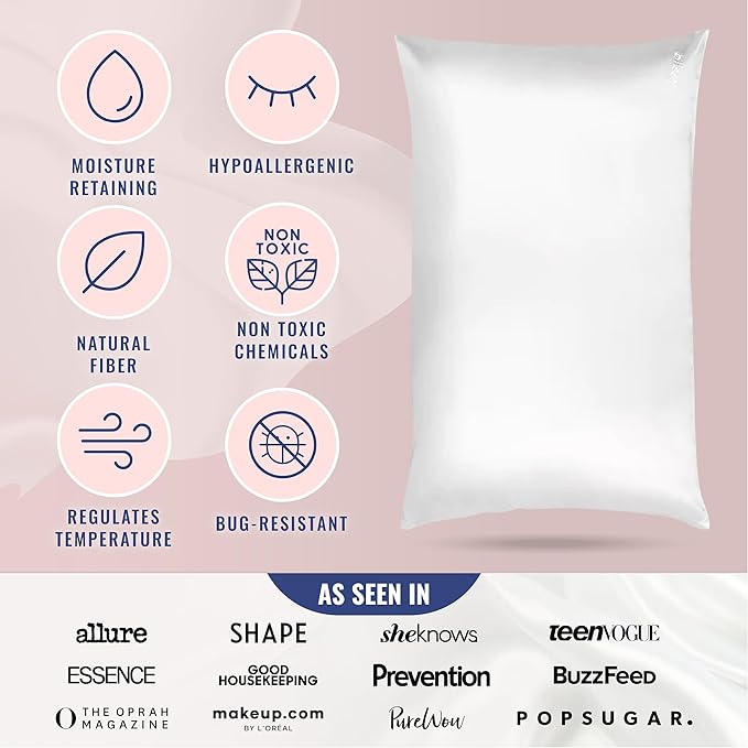 Blissy Silk Pillowcase - 100% Pure Mulberry Silk - 22 Momme 6A High-Grade Fibers - Silk Pillow Cover for Hair & Skin - Regular, Queen & King (Blissy White, Standard)-VivaGrace Women