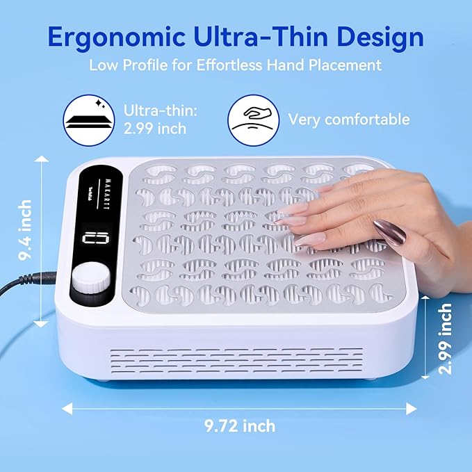 Makartt Nail Dust Collector - Professional Powerful Suction Larina Dust Collector Nail Tech LED Display, Adjustable Speed Reusable Filter, Strainer Panel for Acrylic Nail Polishing Manicure Salon Home-VivaGrace Women