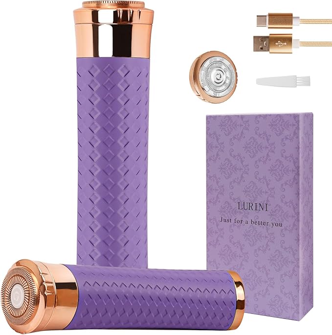 Facial Hair Removal for Women, Painless Rechargeable Hair Removal Device, Comes with 2 Replacement Heads, Portable Electric Shaver/Razor for Face, Chin, Upper Lip, arms and Peach Fuzz (Purple)-VivaGrace Women