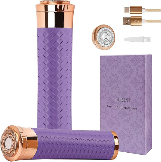 Facial Hair Removal for Women, Painless Rechargeable Hair Removal Device, Comes with 2 Replacement Heads, Portable Electric Shaver/Razor for Face, Chin, Upper Lip, arms and Peach Fuzz (Purple)-VivaGrace Women