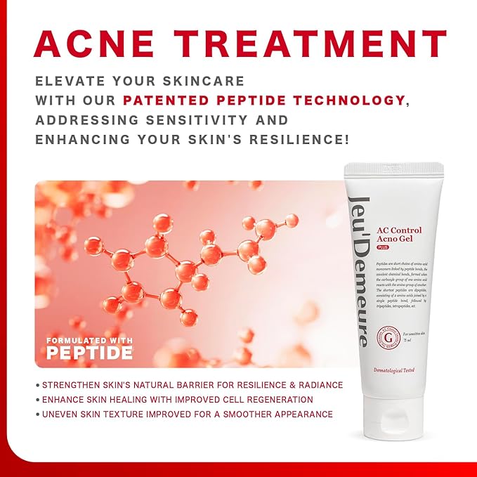 JEU'DEMEURE AC Control Gel Acne Treatment for Sensitive Skin, Pimple Breakout, Peptide, Calming, Blemish Acne, Korean skin care 2.53 fl oz