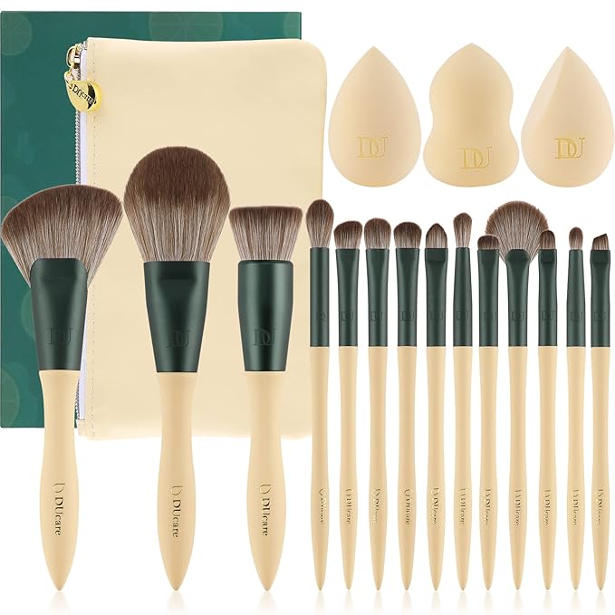 DUcare Makeup Brushes 14Pcs with 3Pcs Makeup Spong & Cosmetic Bag - Lime Mojito Series Makeup Brush Set for Foundation Blending Face Powder Blush Concealers Eye Shadows-VivaGrace Women