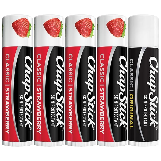 ChapStick Strawberry Lip Balm 4-Pack + 1 Classic Original ChapStick, Lip Moisturizer, 0.15 Oz Ea (5 Piece Set)-VivaGrace Women