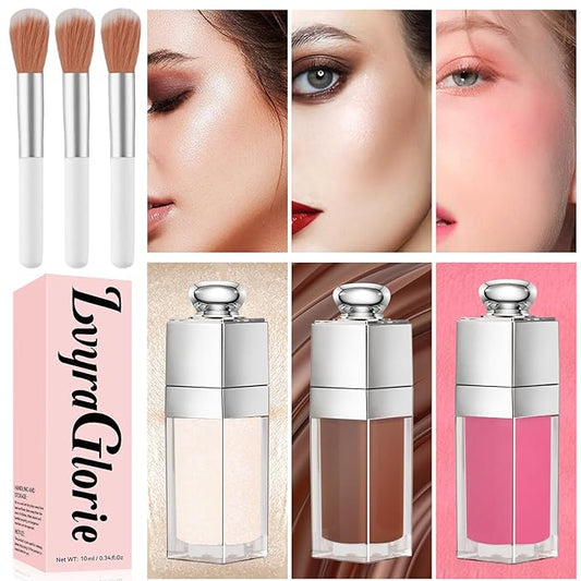 Contour Stick, Highlighter Stick, Blush Stick 3Pcs Cream Contour Kit with Contour Brush, Create Face Contour, Non-greasy, Waterproof Long-lasting Effect, Highlighter Makeup Stick (01-05-07, Light)-VivaGrace Women