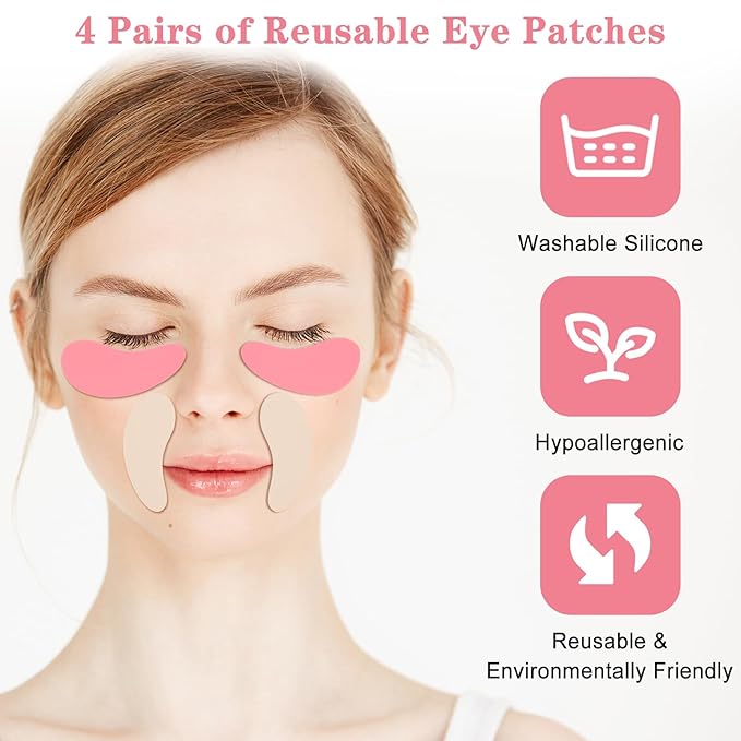 Under Eye Patches, 4 Pairs Reusable Under Eye Patches, Eye Patches for Puffy Eyes, with Metal Eye Cream Applicator, Eye Mask Silicone Eye Patches for Lifting Effect & Minimize Fine Lines & Wrinkles-VivaGrace Women
