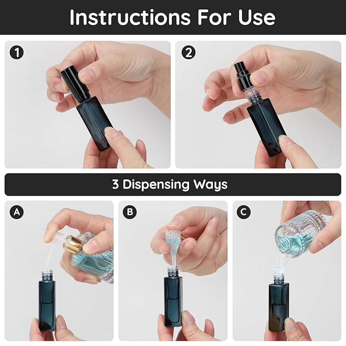 Segbeauty Glass Perfume Bottles, 5 Pack 10ML Refillable Mini Perfume Bottle Travel, Portable Leak-proof Square Spray Pump Bottle Atomizer Dispensing Containers with Lids for Fragrance Essential Oil-VivaGrace Women