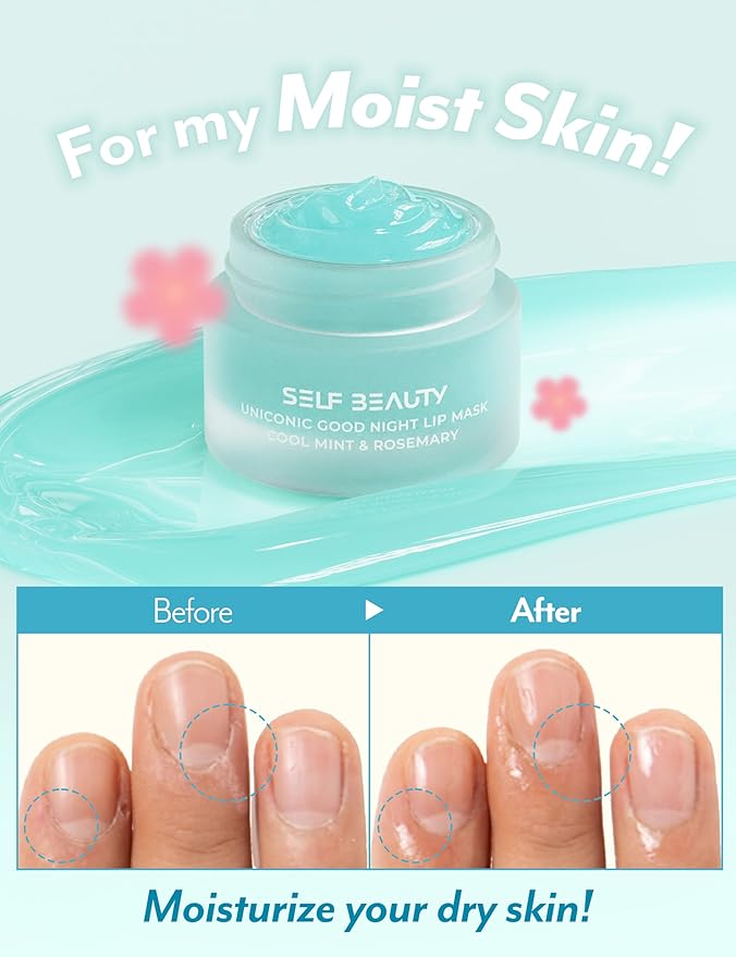 SelfBeauty Lip Mask - Cool Mint Rosemary, Vegan Lip Balm, Daily Lip Moisturizer, Overnight Hydrating Lip Treatment with Cool Mint, Lip Scrub Exfoliator Intensive Lip Repair, 0.51fl.oz-VivaGrace Women