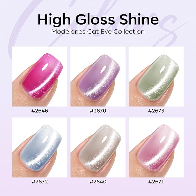 Modelones Cat Eye Gel Nail Polish, 6 Colors Glitter Summer Pink Blue Green Blue Gel Polish Set with Magnet Sparkle Translucent Nail Polish Kit Soak Off Led Nail Art Manicure Salon DIY Gifts-VivaGrace Women