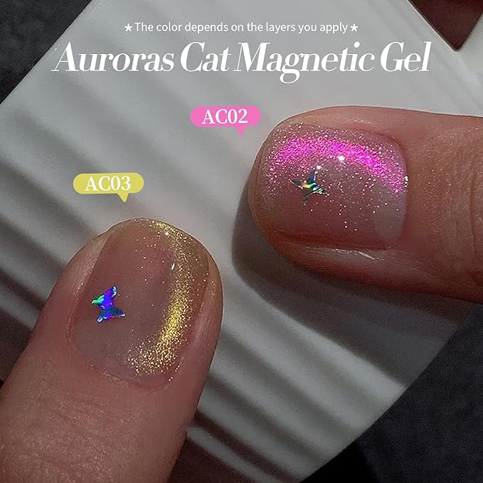 Born Pretty Cat Magnetic Eye Gel Nail Polish Aurora Mermaid Blue Purple Pink Yellow Red Gel Polish Glass Holographic Glitter Gel Nail Polish for Nail Art Manicure Salon DIY 6PCS 7ML-VivaGrace Women