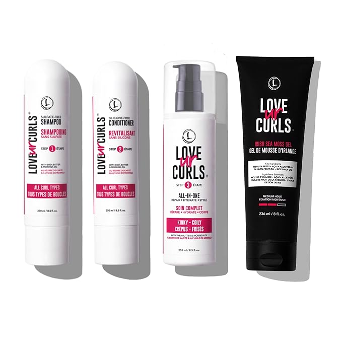 Love Ur Curls - Shampoo, Conditioner, Kinky-Coily All In One Styler to repair, define and hydrate hair and Irish Sea Moss Gel for touchable hold-VivaGrace Women