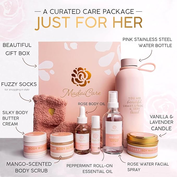 Luxury Spa Gift Basket for Women - Relaxing Self Care Kit with Body Scrub & Cream, Facial Mist, Scented Candle & More - Perfect Birthday Gift For Women - Box Set of 9 Pcs-VivaGrace Women