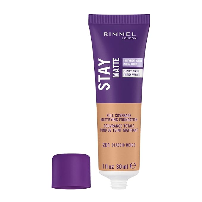 Rimmel London Stay Matte Liquid Mousse - 201 Classic Beige - Foundation, Lightweight, Shine Control, Oil-Free, 1oz-VivaGrace Women
