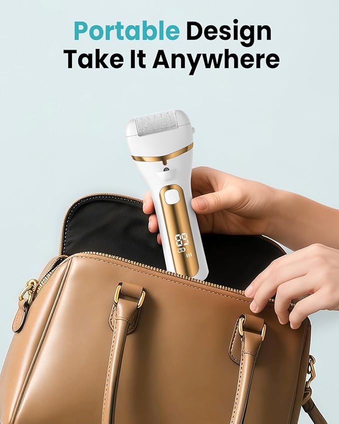 PUBOO Foot Callus Remover Electric 10000 RPM 3-Speed IPX7 Rechargeable Pedicure Kit for Hard Skin Women & Men. Portable Multi-Roller File Grinder Sander Scrubber with LED Display for Wet & Dry Feet-VivaGrace Women