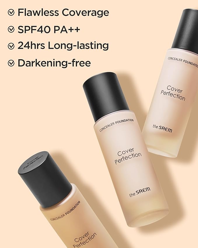 THESAEM Cover Perfection Concealer Foundation - 24H Coverage, Light Liquid Texture - Ideal for Oily, Combination Skin, Provides Semi-Matte, Smooth Finish, 1.01 fl.oz. (1.5 Natural Beige)-VivaGrace Women