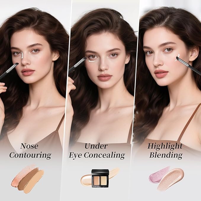 DUcare Nose Contour Brush, Angled Concealer Brush Under Eye, Small Under Eye Makeup Brush for Dark Circles Puffiness Puffy Face Eyebrow Eyes (V02 Mini Contour Brush)-VivaGrace Women