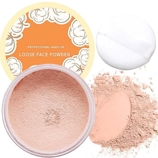 Oil Control Loose Face Powder,Translucent Setting Powder With a Powder Puff Long Lasting Makeup Covering Blemishes Brightens Skin Tone,Natural Matte Loose Powder for Women（2）-VivaGrace Women