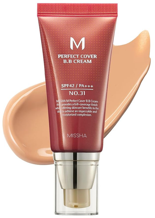MISSHA M Perfect BB Cream No 31.Golden beige for medium/deep with neutral skin tone SPF 42 PA +++ 1.69 Fl Oz - Tinted Moisturizer for face with SPF-VivaGrace Women