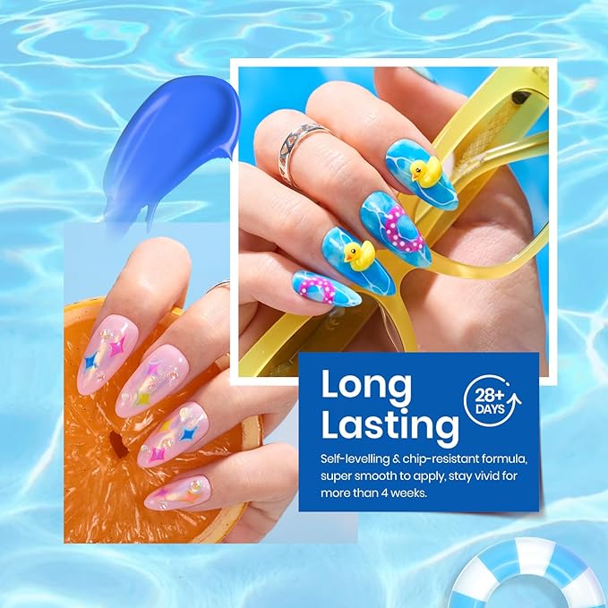 Beetles Gel Nail Polish Set, 6 Colors Bright Rainbow Nail Art Orange Blue Pink Green Neon Gel Polish Kit Soak Off UV Gel DIY Nail Art for Women Pool Party Holiday Manicure-VivaGrace Women