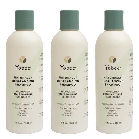 Yobee Naturally Rebalancing Shampoo | Dry, Flaky & Itchy Scalp Care with Para Probiotics, Organic Honey & Turmeric, Vitamin B12 & Oat Extracts | Dandruff & Psoriasis Relief (3 Bottles)-VivaGrace Women