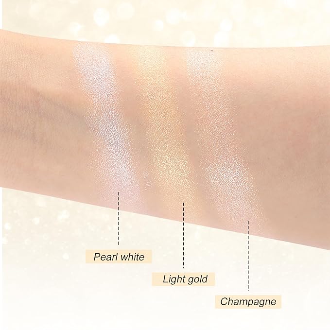 Boobeen Highlighter Makeup Highlighter Powder Palette, Shimmer Illuminator Highlight Contouring Palette Come with Mirror, Long Lasting Glow Defining the Face and Body-VivaGrace Women