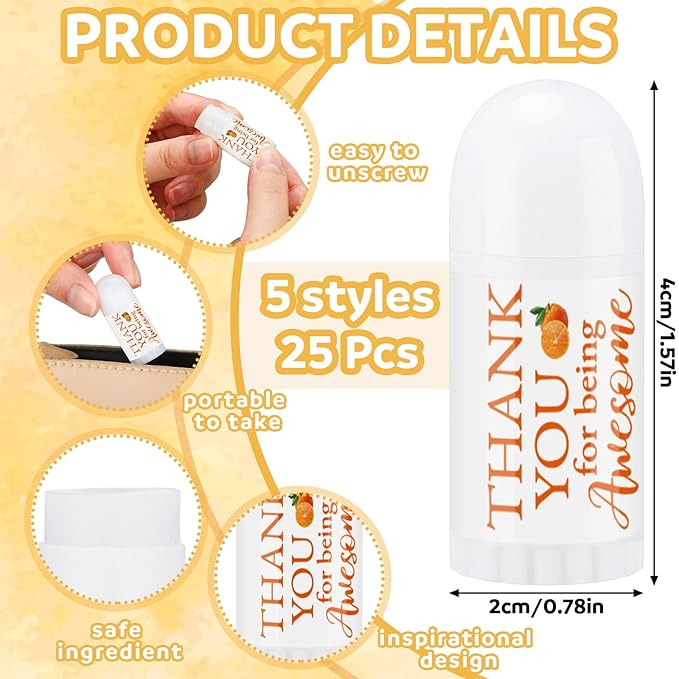 25 Pcs Mini Lip Balm Bulk 5 Assorted Flavors Thank You Lip Balm Employee Appreciation Gifts Dry Chapped Lip Care Products for Adults Coworkers Women Friend Wedding Bridal Shower Baby Shower-VivaGrace Women