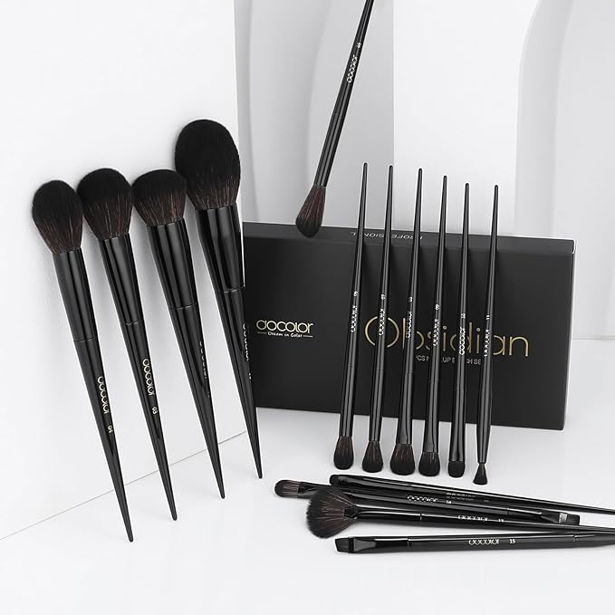 Docolor Makeup Brushes 15Pcs Obsidian Makeup Brush Set Premium Synthetic Powder Kabuki Foundation Contour Blush Concealer Eye Shadow Blending Eyeliner Crease Eyebrow Make Up Brush Kit-VivaGrace Women
