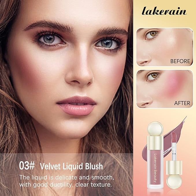 Liquid Blush, Soft Cream Liquid Blush for Cheeks, Light Weight,Long Lasting, Smudge Proof, Natural-Looking, Dewy Finish, For Natural-looking Flush & Everyday Wear(03#)-VivaGrace Women