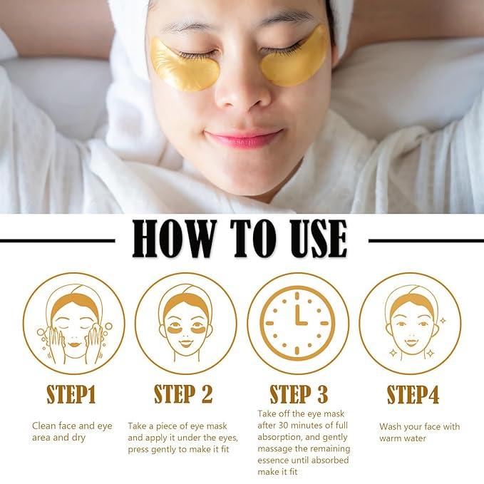 30 Pairs Lip Masks & Eye Mask, 24K Gold Gel Crystal Collagen Eye Patches for Puffy Eyes, Moisturizing Lip Mask Crystal Lip Pads, Under Eye Patches for Dark Circles, Eye Bags, Wrinkles and Fine Lines-VivaGrace Women