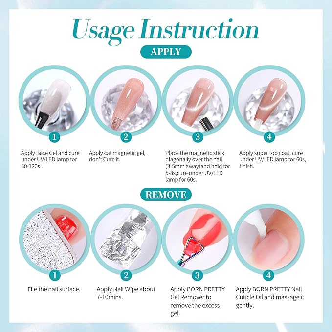 Born Pretty Magnetic Gel Nail Polish Set,Pastel Coral Sea Magnetic Eye Gel Jelly Glass Crystal Magnetic Gel Polish Nail Art Manicure Kit 6PCS-VivaGrace Women