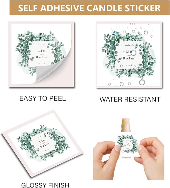 CRASPIRE 80Pcs 8 Styles Labels for Lip Balm Coated Paper Paster Tropical Plants Square Tubes Lip Balm Labels Stickers Natural Homemade Self-Adhesive Stickers Logo for Containers Cosmetics Lipsticks-VivaGrace Women