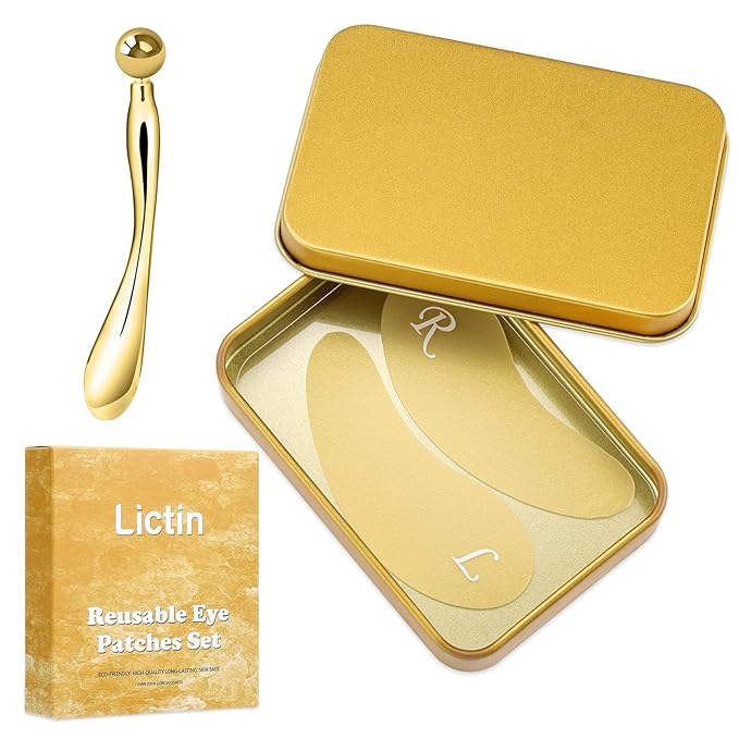 Lictin Reusable Eye Patches, Silicone Under Eye Patches with Lifting Effect to Relieve Wrinkles and Fine Lines, Pair with Metal Eye Cream Applicator,Tin Case-VivaGrace Women