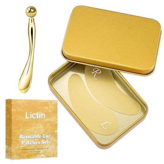 Lictin Reusable Eye Patches, Silicone Under Eye Patches with Lifting Effect to Relieve Wrinkles and Fine Lines, Pair with Metal Eye Cream Applicator,Tin Case-VivaGrace Women