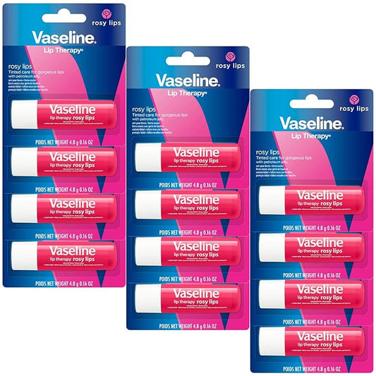 Vaseline Lip Therapy Rosy Lips - Hydrating Lip Balm Pack, Vaseline Stick, Lip Moisturizer for Dry Lips, 0.16 Oz Each (Pack of 12)-VivaGrace Women