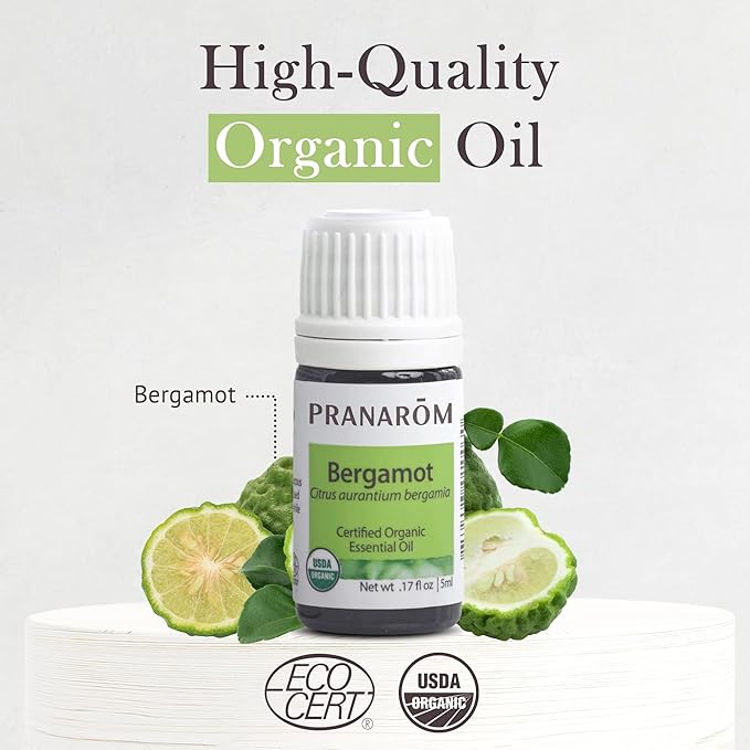 Pranarom USDA Certified Organic Bergamot Essential Oil (5ml), 100% Pure Undiluted Therapeutic Grade from Italy for Aromatherapy, Diffuser, Uplifting Scent, Immune Support, Relaxation, Sleep-VivaGrace Women