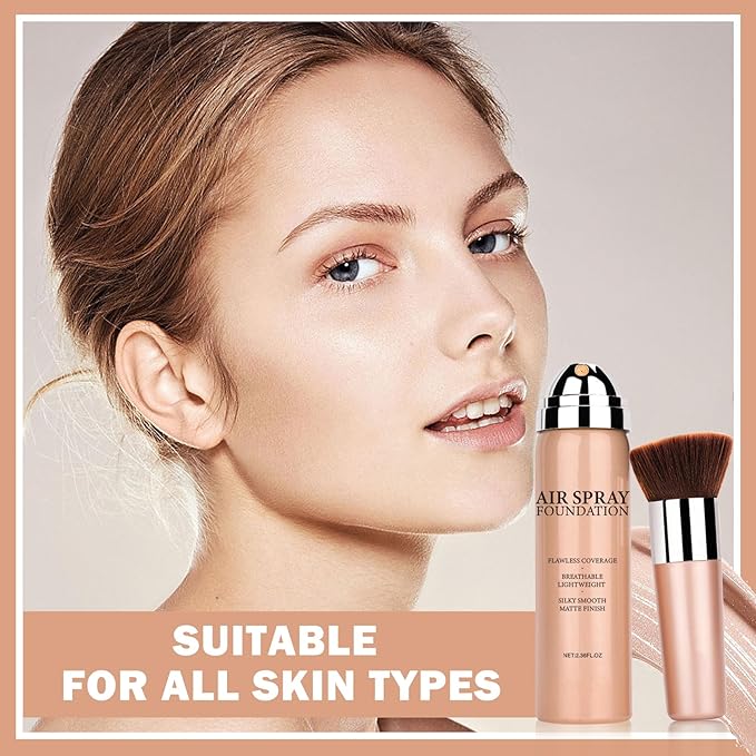 Airbrush Foundation Makeup Spray Silky Lightweight Full Coverage Foundation Face Air Cushion Foundation Set with Soft Makeup Brush - Natural Color-VivaGrace Women