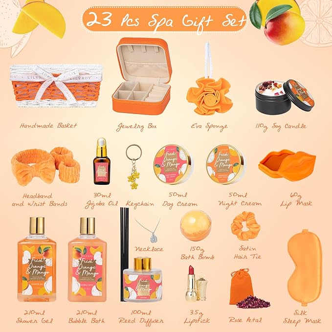 Mothers Day Gifts for Mom - 23-Piece Tropical Bath & Body Basket Set for Women, Spa Gift Basket with Shower Gel, Bath Bomb | Christmas Valentine's Birthday Gift All Occasion Holiday Gift Idea for Her-VivaGrace Women