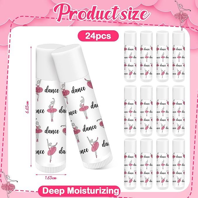 24 Pack Dance Theme Ballet Lip Balms Bulk Moisturizing Lip Balms Back To School Gift Ballet Gifts Lip Balm Christmas Thanksgiving Day Dance Party Thanks Gift for Dancer Girl Woman-VivaGrace Women