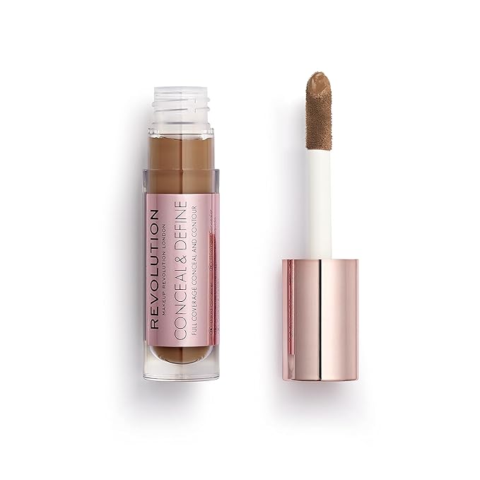 Makeup Revolution Conceal & Define Concealer, Full Coverage Makeup Concealer, Matte Finish & Long Wear, For Dark or Deep Skin Tones, Vegan, C16, 4ml-VivaGrace Women