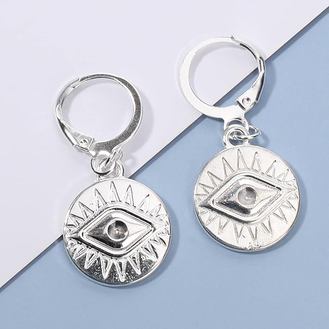 Evil Eye Coin Earrings Silver Disc Drop Earrings Evil Eye Hoop Earrings Vintage Lucky Charm Earrings Jewelry for Women and Girls-VivaGrace Women