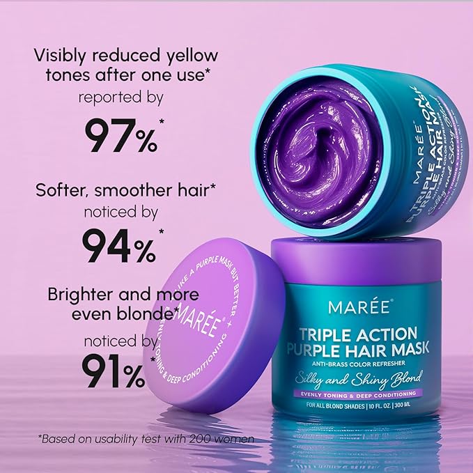 MAREE Purple Hair Mask - Toner for Blonde Hair - Purple Conditioner for Color Treated - Brassy, Bleached, Highlighted, Platinum, Ash and Silver - with Keratin – Matizador Para Cabello Rubio-VivaGrace Women