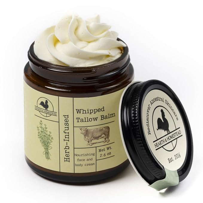 Handmade Whipped Tallow Balm (Herb-Infused/Unscented) - Large Jar - 2.6 oz-VivaGrace Women