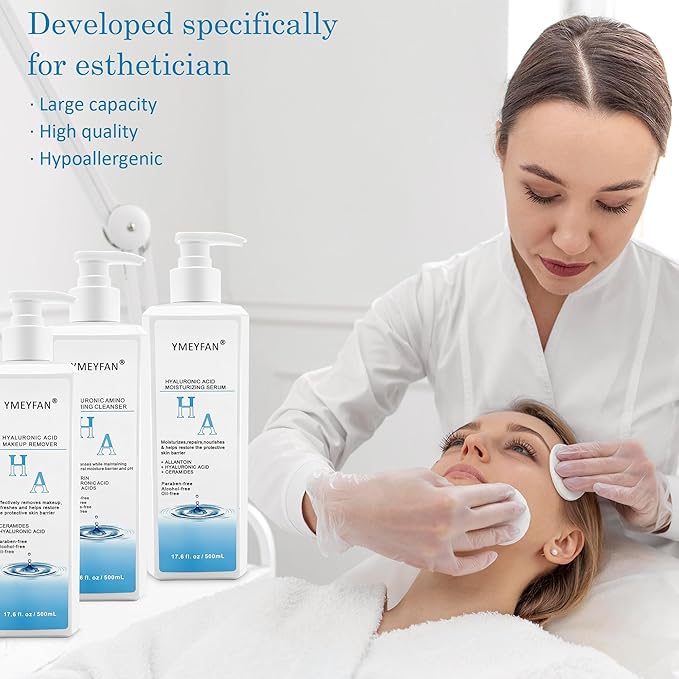 5 Step Skin Care Set, Large 17.6 Fl oz, All with Hyaluronic Acid Facial Skin Care Products, Makeup Remover, Cleanser, Toner, Serum, Lotion, Hydrating & Protect Skin, Sulfates & Paraben-Free-VivaGrace Women