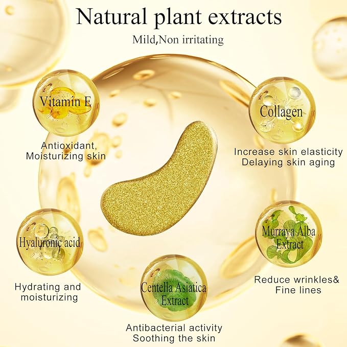 Under Eye Patches(30 Pairs), 24K Gold Eye Mask for Dark Circles, Puffy Eyes and Wrinkles, with Hyaluronic Acid & Collagen-VivaGrace Women